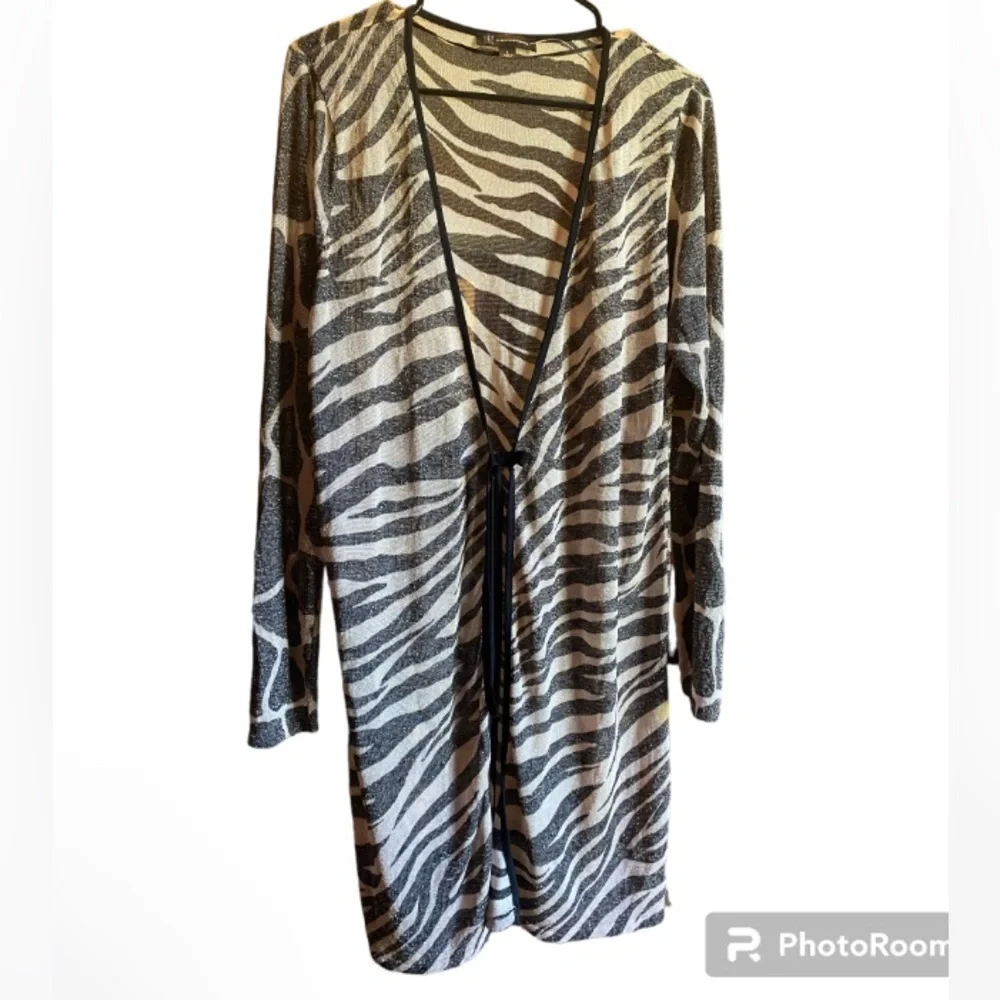 INC Int Concepts cardigan. Zebra and giraffe black and white with shimmer. Large - Picture 1 of 9